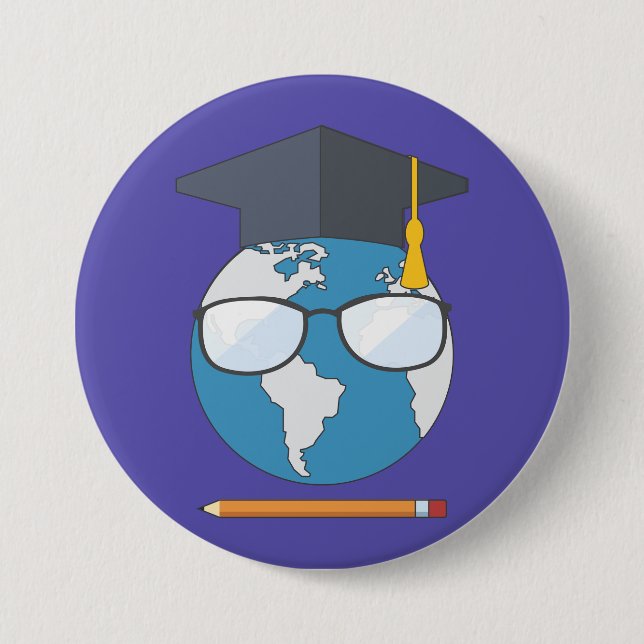 Global Education Graduation Cap Earth Smart Planet Button (Vorderseite)