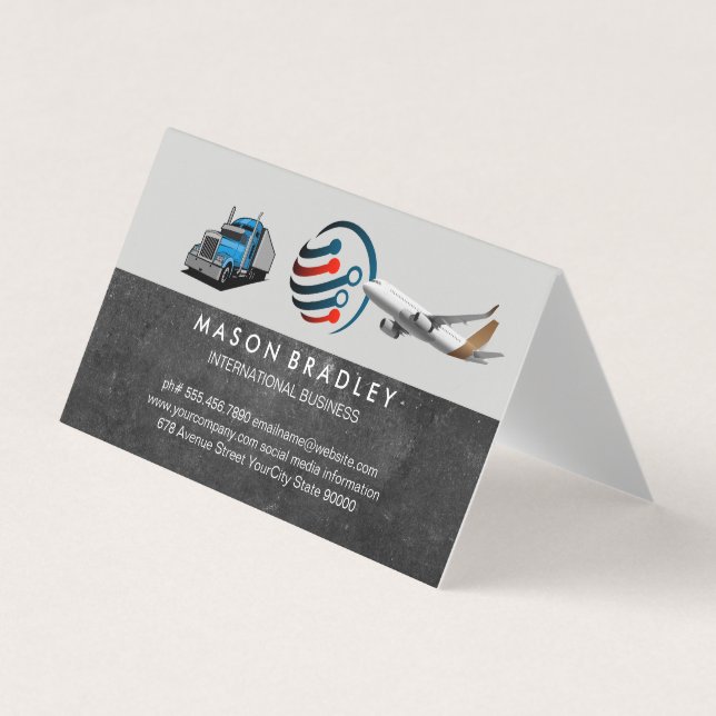 Global Logo | Semi Truck | Commercial Plane Visitenkarten (Vorderseite)