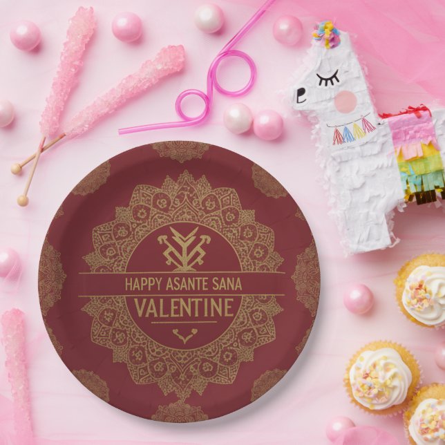 Global Luxe Happy Valentine's Day: Red & Gold Adi  Pappteller (Party)