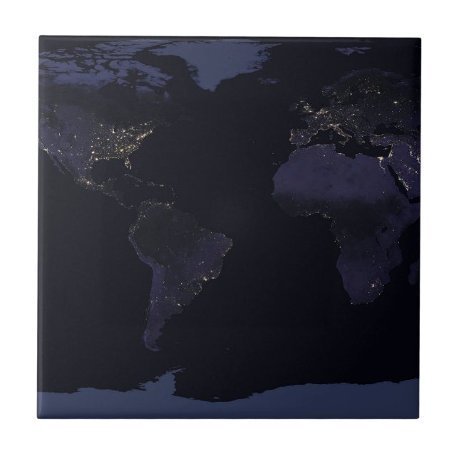 Global Map Earth's City Lights at the Night. Fliese (Vorderseite)
