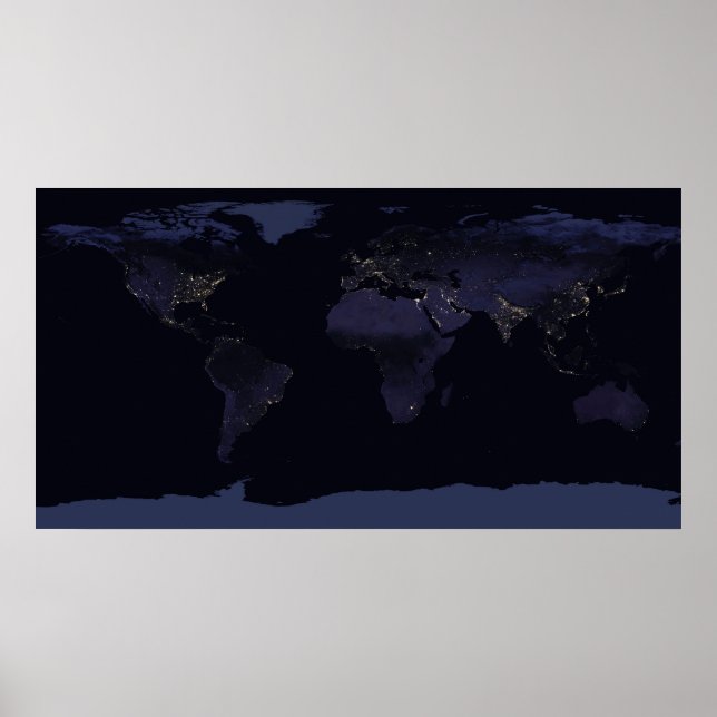 Global Map Earth's City Lights at the Night. Poster (Vorne)