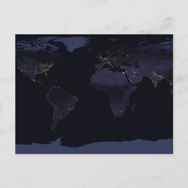 Global Map Earth's City Lights at the Night. Postkarte (Vorderseite)