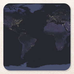 Global Map Earth's City Lights at the Night. Rechteckiger Pappuntersetzer