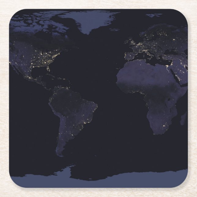 Global Map Earth's City Lights at the Night. Rechteckiger Pappuntersetzer (Vorderseite)