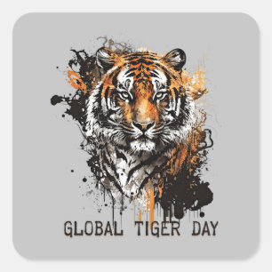 Global Tiger Day, Grunge Tiger Quadratischer Aufkleber