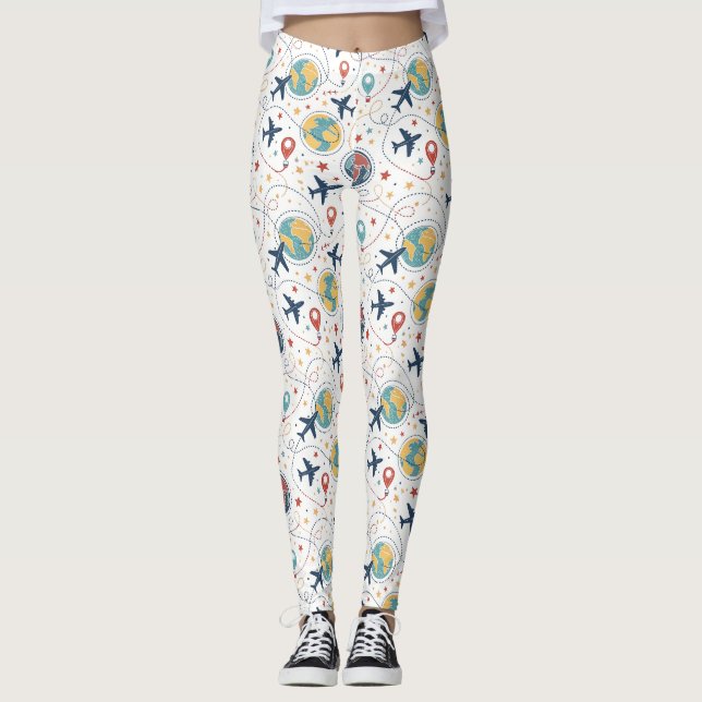 Global Travel Aviation Pattern (1) Leggings (Vorderseite)