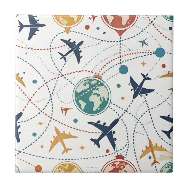 Global Travel Aviation Pattern (2) Fliese (Vorderseite)
