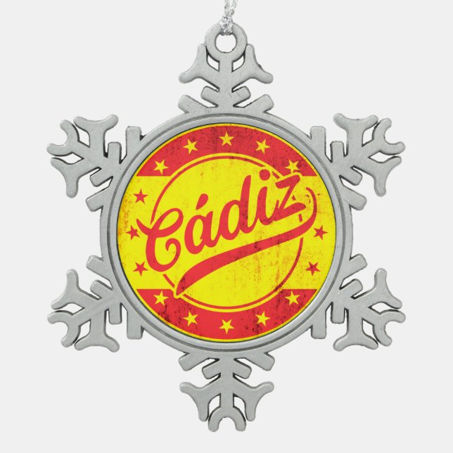 Global Traveller - Cadiz, Spanien Schneeflocken Zinn-Ornament (Vorderseite)