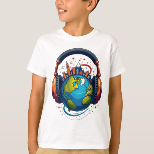 Globale Beats: Erde und Kopfhörer T-Shirt