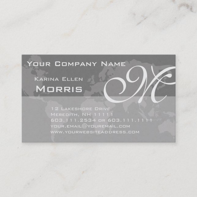 Globale berufliche elegante Monogramm-Weltkarte Visitenkarte (Vorderseite)