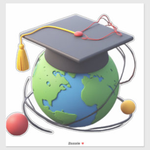 Globale Bildung und Abschluss: Welt mit Hut Aufkleber