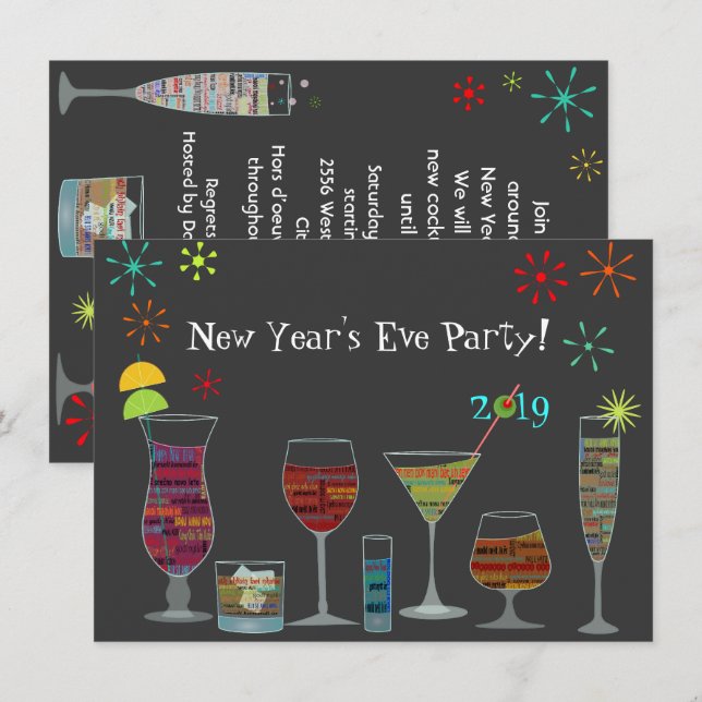 Globale Cocktail-Silvesterabend-Einladung Einladung (Vorne/Hinten)