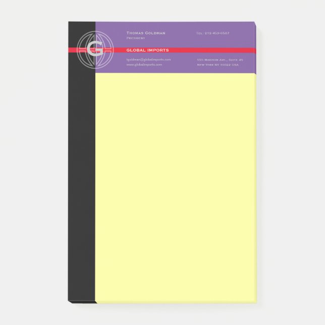 Globale Einfuhrnotizen Post-it Klebezettel (Vorderseite)
