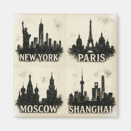 Globale Skyline Ink Iconic Monochromatische Städte Magnet
