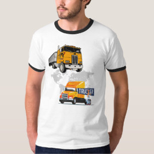 Globaler Logistik-LKW-Fahrer Gelber Sattelzug-Vekt T-Shirt