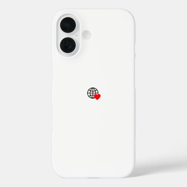 Globales Mitgefühl - Minimalistisches Heart & Glob iPhone 16 Hülle (Rückseite)