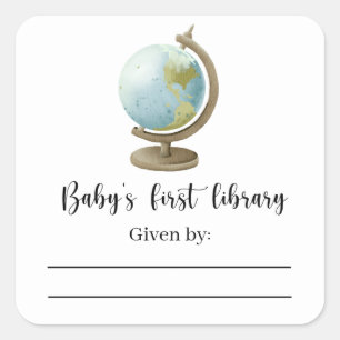 Globe - Baby Dusche Buchzeichen, Babybücher Quadratischer Aufkleber