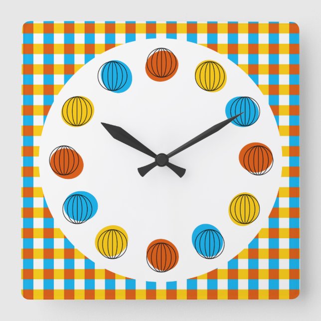 Globe circles and check clock square quadratische wanduhr (Vorderseite)