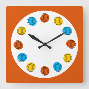 Globe clock dark orange square quadratische wanduhr