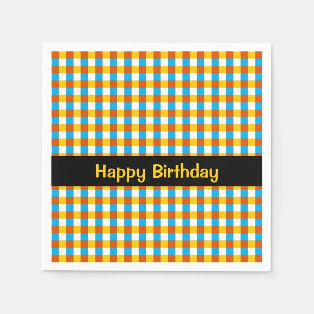 Globe Karo Birthday Papierserviette (Vorderseite)