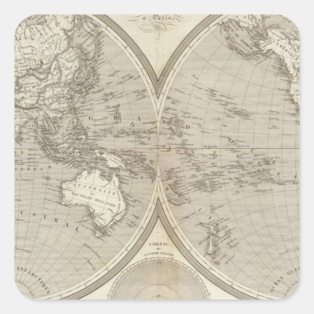 Globe-Karte Quadratischer Aufkleber (Vorderseite)
