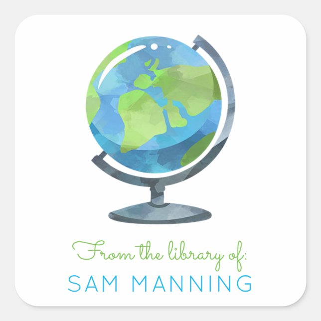 Globe Library-Buchzeichen Quadratischer Aufkleber (Vorderseite)