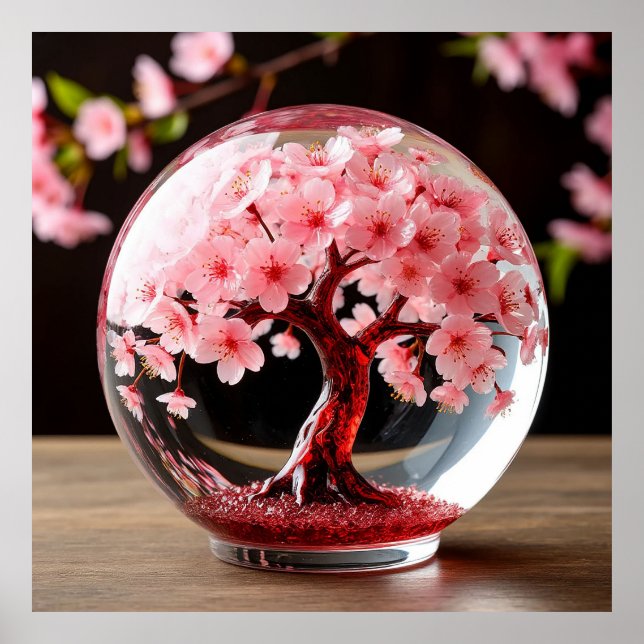 Globe mit Kirschblossom bezaubern Poster (Vorne)