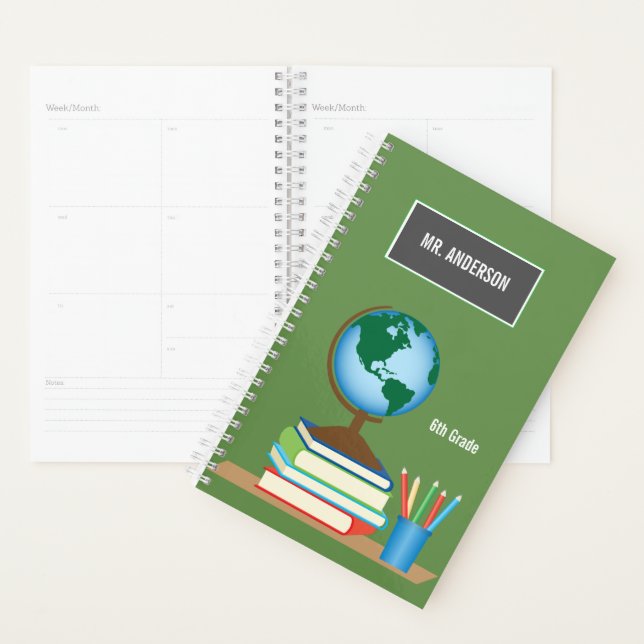 Globe on School Books Professeur personnalisé (Devant avec enveloppe)