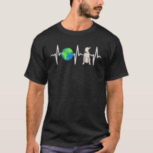 Globe Planet Earth Bull Terrier Heartbeat Dog T-Shirt