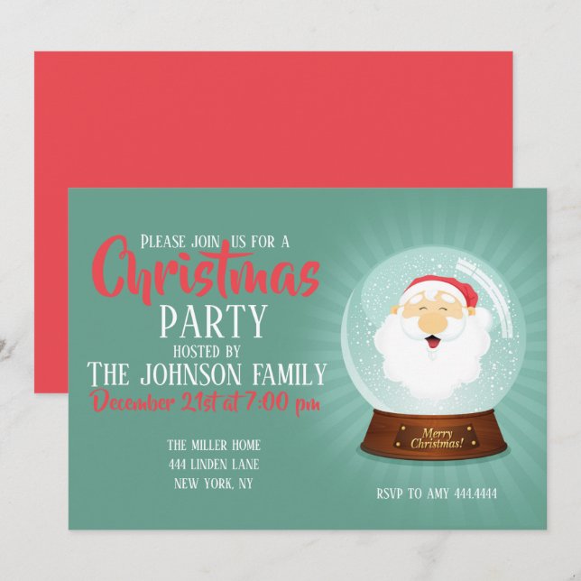 Globe Santa Claus Face Einladung (Vorne/Hinten)