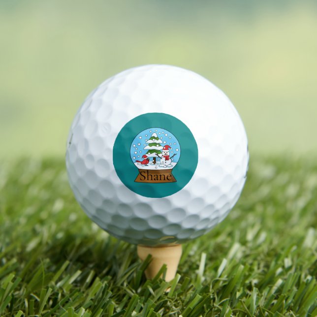 Globe w Kardinal Snowman & Pine Tree | Personalisi Golfball (Insitu T-Shirt)