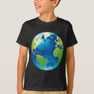 Globe World Map Planet Earth Blue Green T-Shirt