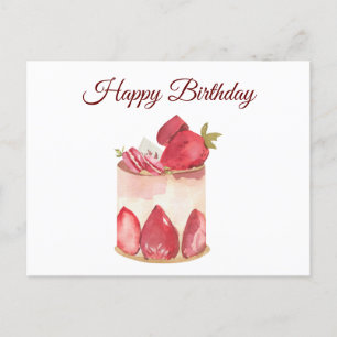 Glocken Geburtstag Wasserfarbe Erdbeere Obstkuchen Postkarte