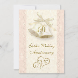 Glocken, Herzen 50. Hochzeitstag Einladung