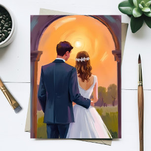Glockenblumen-Braut & Bräutigam Aquarell-Hochzeit Postkarte
