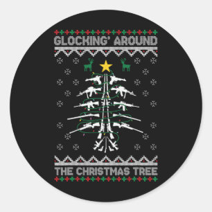 Glocking Around The Christmas Tree Hässlicher Weih Runder Aufkleber