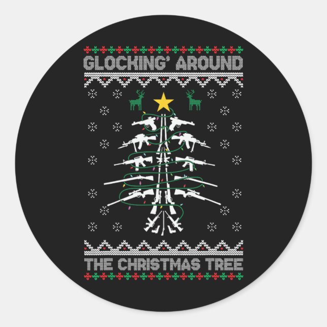 Glocking Around The Christmas Tree Ugly Christmas  Runder Aufkleber (Vorderseite)