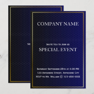 Gloden Frame Blue Corporate Party Einladung Card