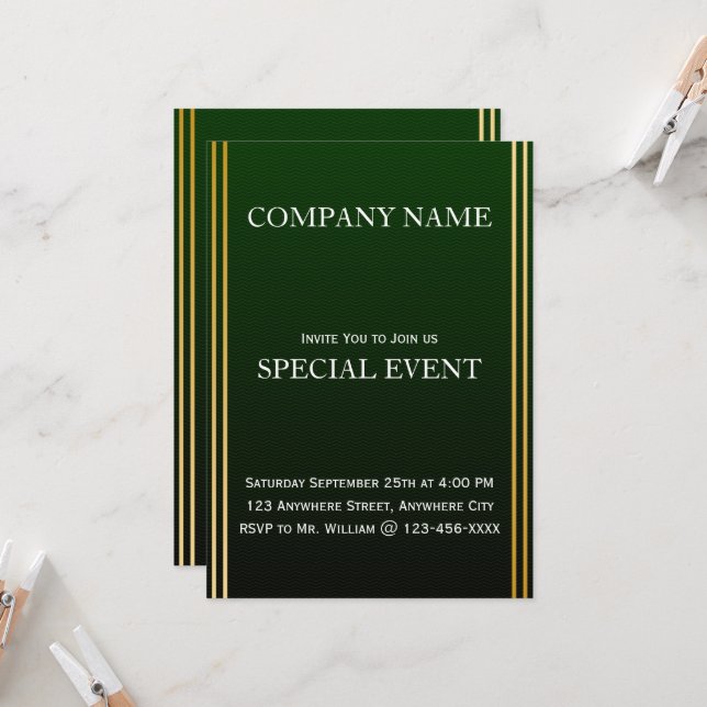 Gloden Frame Green Corporate Party Einladung Card (Vorderseite/Rückseite Beispiel)