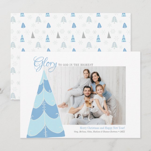 Gloire à Dieu Carte photo d'arbre bleu (Devant / Derrière)