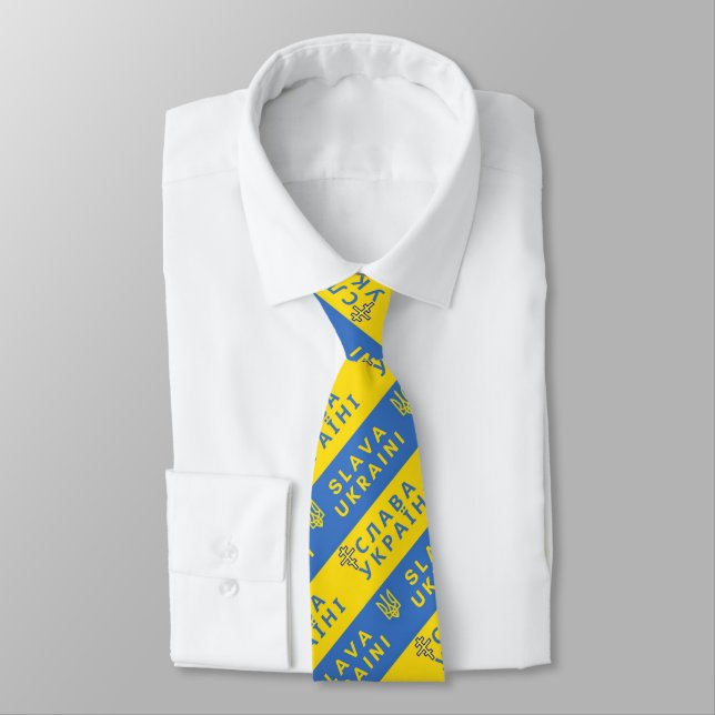 Gloire à l'Ukraine Cravate trident de la guerre (Attaché)