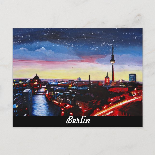 Gloomy Skyline Berlin Deutschland mit Sternen Postkarte (Vorderseite)