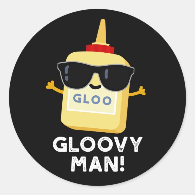 Gloovy Man Funny Super Glue Pun Dark BG Runder Aufkleber (Vorderseite)