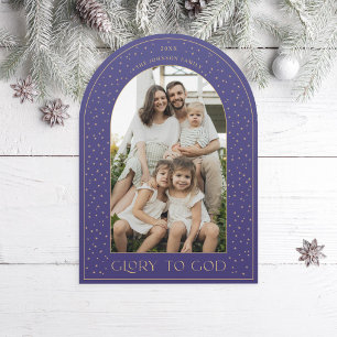 Gloria to God Gold Stars Arch Holiday Foto Card Einladung