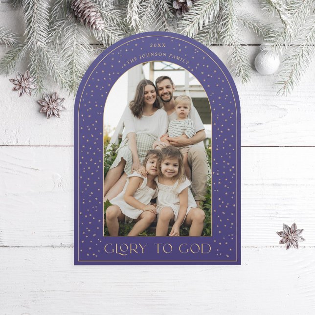 Gloria to God Gold Stars Arch Holiday Foto Card Einladung (Von Creator hochgeladen)
