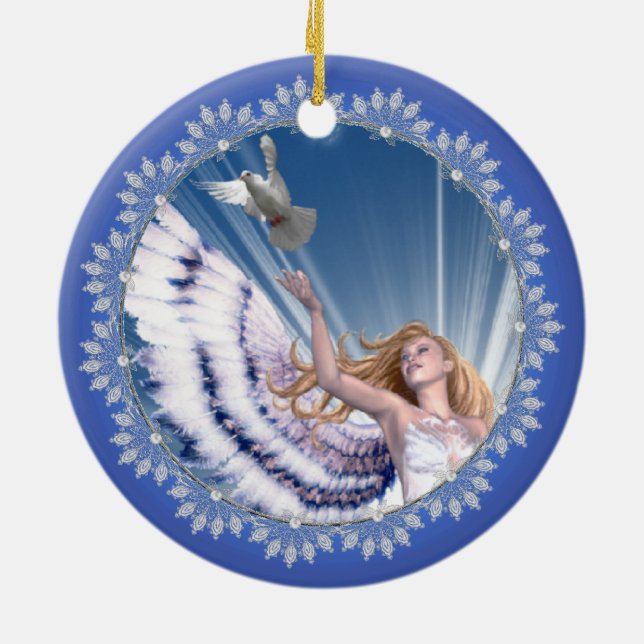 Gloria-Weihnachtsengels-Baum-Verzierung Keramik Ornament (Hinten)