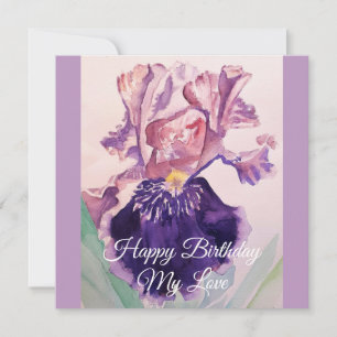 Glorieuse Aquarelle violette Iris Carte d'annivers