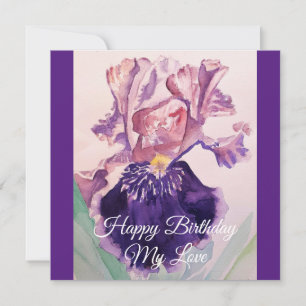 Glorieuse Aquarelle violette Iris Love Carte Anniv