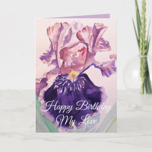 Glorieuse Aquarelle violette Iris Love Carte Anniv