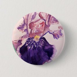 Glorioues Lila Iris Aquarellmalerei Button